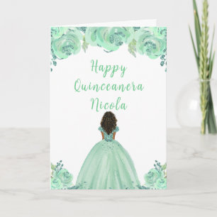 Cartão Princesa Escura Mint Floral Quinceanera