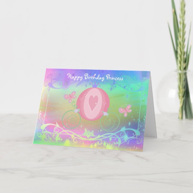 Cartão Princesa Fairy Tale Carruagem Birthday (Frente)