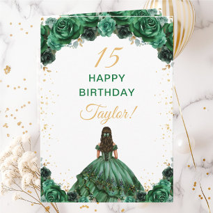 Cartão Princesa Floral Verde Escuro Feliz Aniversário