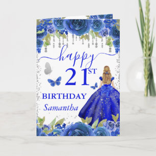 Cartão Princesa Loira Vestido Azul Real Aniversário