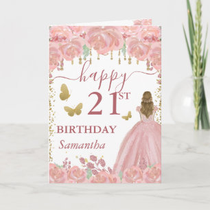 Cartão Princesa Loira Vestido Rosa Dourado Aniversário