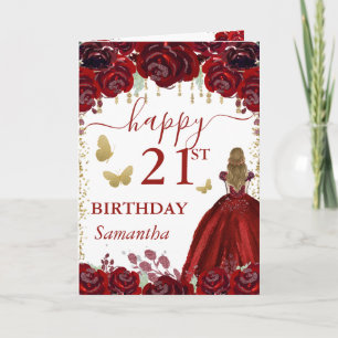 Cartão Princesa Loira Vestido Vermelho Aniversário