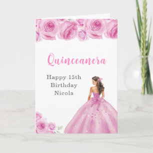 Cartão Princesa na Rosa claro Aniversário Quinceanera