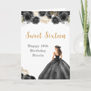 Cartão Princesa no Vestido Negro Doce Dezesseis Aniversár