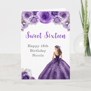 Cartão Princesa no Vestido Roxo Doce Dezesseis Aniversári