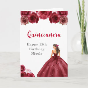 Cartão Princesa no Vestido Vermelho Doce Quinceanera