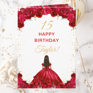 Cartão Princesa Vermelha Floral Feliz Aniversário