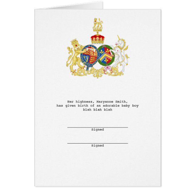 Cartão Príncipe William e Duquesa Catherine Casaco de Arm (Frente)