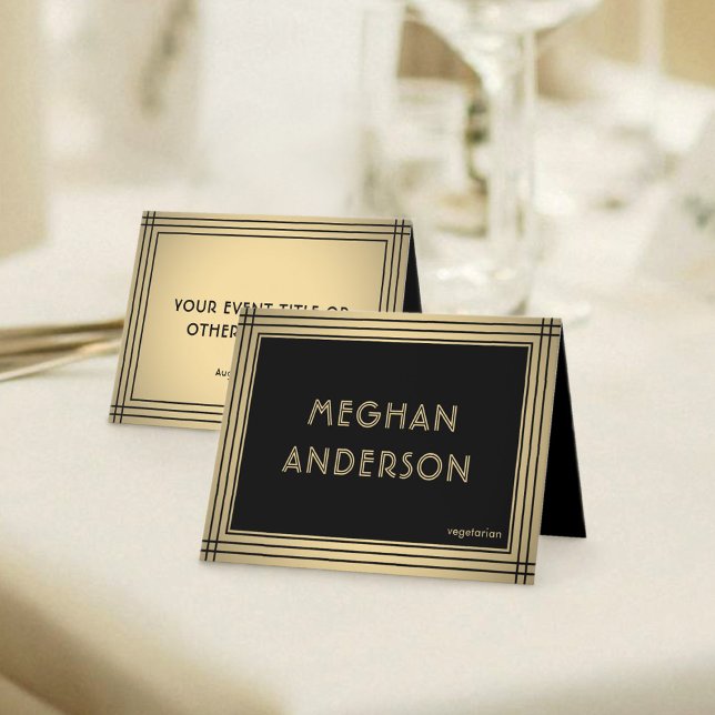 Cartão Printable Place Card - Classic Black & Gold Border (Criador carregado)
