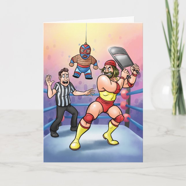 Cartão Professional Wrestling Luchador Piñata Birthday (Frente)
