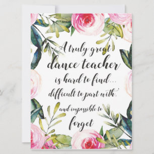 Cartão Professor de dança Obrigado Desejos por Professora