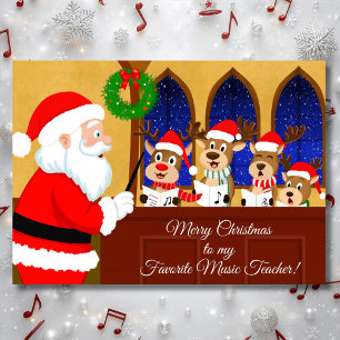 Cartão Professor de Música Feliz Natal Papai Noel com Ren