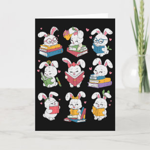 Cartão Professor de Páscoa Bunny Fofo Lendo Livros Biblio