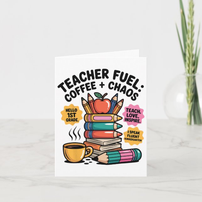 Cartão Professora Combustia Café Engraçado De Volta À Esc (Frente)