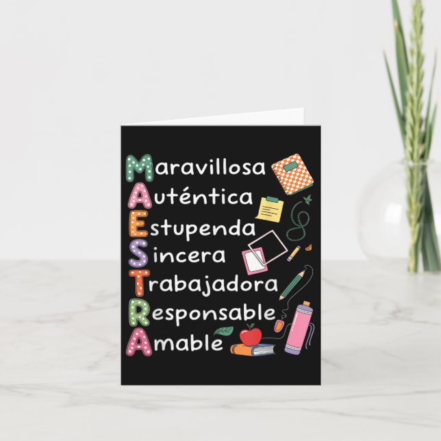 Cartão Professora Espanhola Maestra Bilíngue (Frente)