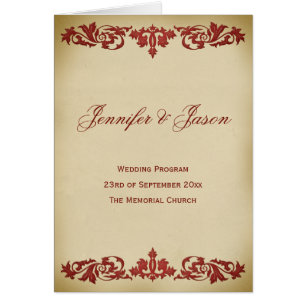 Cartão Programa do casamento do rolo da folha do vintage