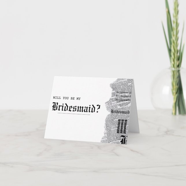 Cartão Proposta de Bridesmaid da Rep. Gótica em Preto e B (Frente)