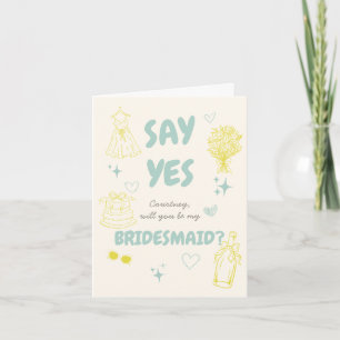 Cartão Proposta de Damas de Honra Teal + Amarelo Doodle