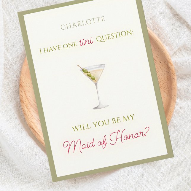 Cartão Proposta de Madrinha de casamento Chic Dirty Marti (Martini-themed Maid of Honor proposal card - chic, fun, and customizable for your bridal party needs)