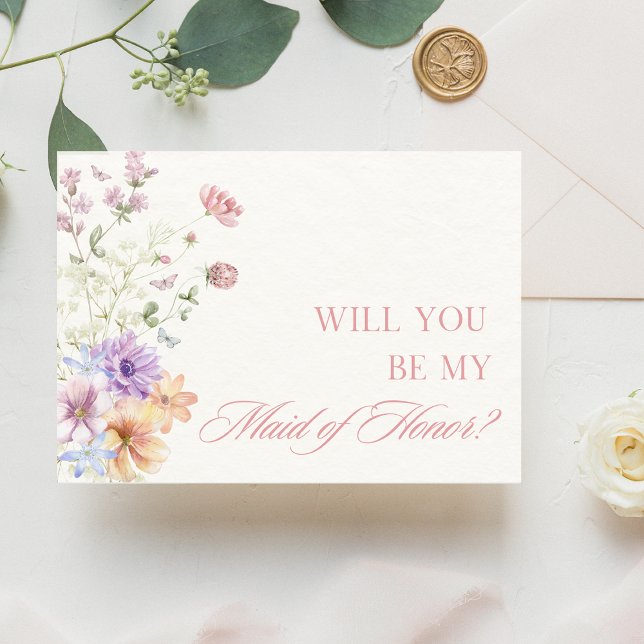 Cartão Proposta de Madrinha de casamento Floral Elegante  (Criador carregado)