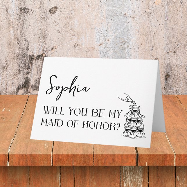 Cartão Proposta de Madrinha de casamento Moderna Minimali (Pop the bubbly! This fun, customizable card is the perfect way to propose to your maid of honor.)