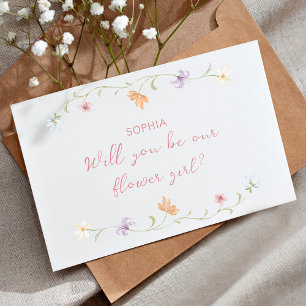Cartão Proposta de Menina de Flores Aquarela Floral Simpl