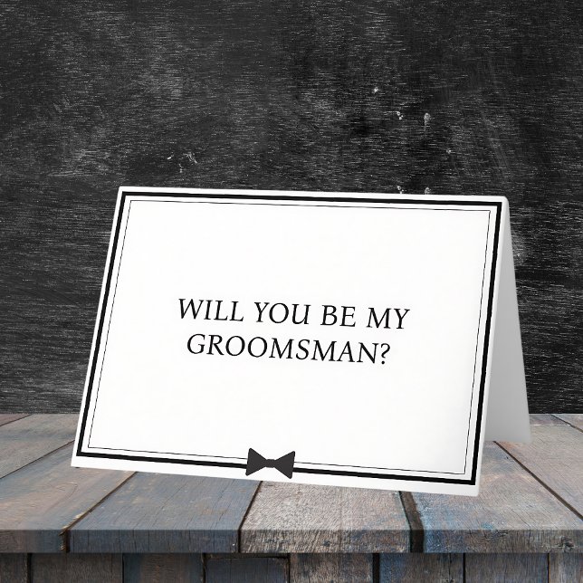 Cartão Proposta de Padrinho de casamento preto e branco d (Make your groomsman proposal modern and chic with this minimalist bowtie card. )