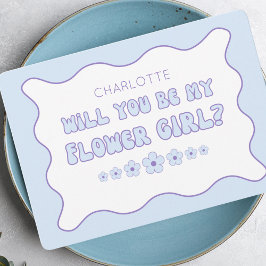 Cartão Proposta de Rapariga Personalizada Azul de Tendênc