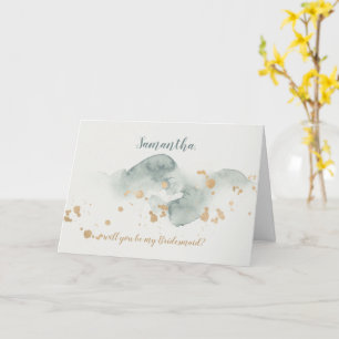 Cartão Proposta Moderna de Watercolor Bridesmaid Elegante