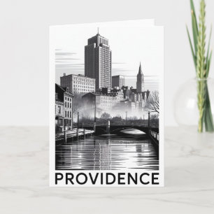Cartão Providence Rhode Island Preto Branco Xilogravura