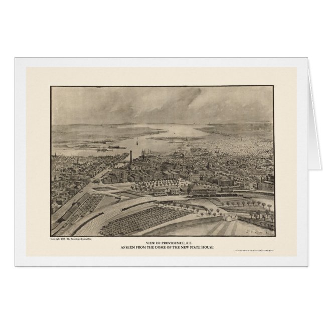 Cartão Providência, mapa panorâmico de RI - 1896 (Frente Horizontal)