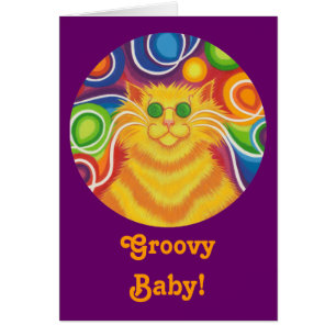 Cartão Psy-cat-delic em volta de 'Groovy Baby!' púrpura 