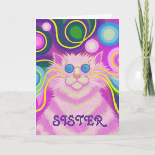 Cartão Psy-cat-delic Pink 'Sister' 'groovy birthday' card