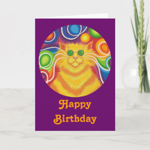Cartão Psy-cat-delic round "Happy Birthday"