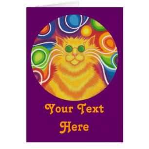 Cartão Psy-cat-delic round 'Your Text' card roxo