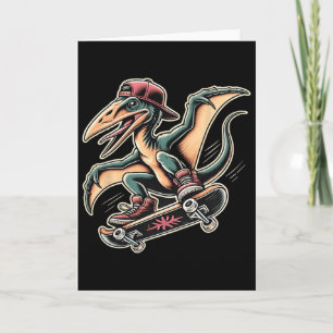Cartão Pterodáctilo Dinossauro Cartoon Radical Skateboard