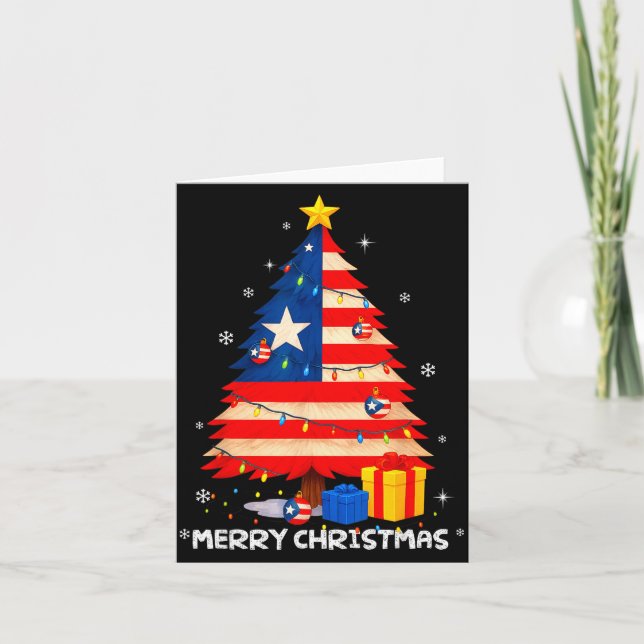 Cartão Puerto Rico Flag Tree Lights Christmas Pajamas -co (Frente)