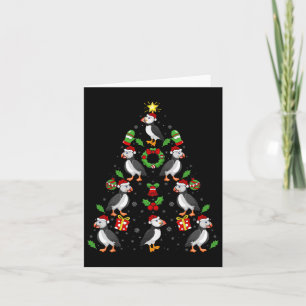 Cartão Puffin Birds Xmas Lighting Tree Puffin no Natal