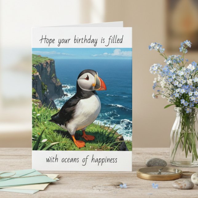 Cartão Puffin Happy Birthday Wishes (Criador carregado)