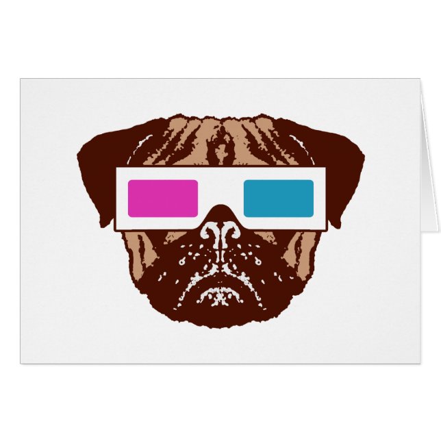 Cartão Pug 3D (Frente Horizontal)