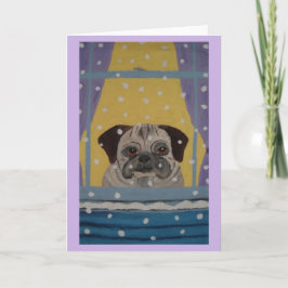 Cartão Pug assistindo a nevar