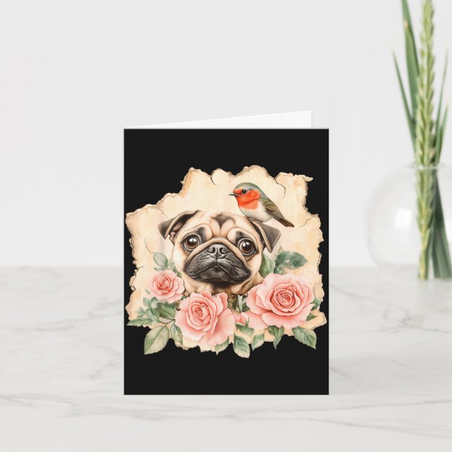 Cartão Pug bird cute dog funny pug  (Frente)