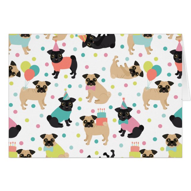 Cartão Pug Birthday (Frente Horizontal)