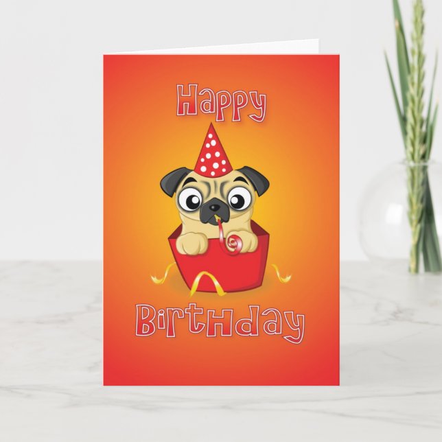 Cartão pug - caixa - feliz aniversario (Frente)