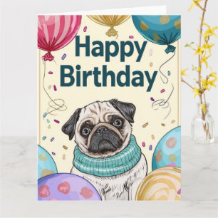Cartão Pug Cartoon Anime Cupcake Patas