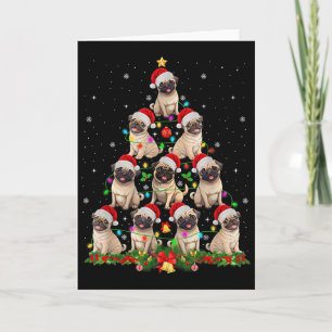 Cartão Pug Chapéu de Papai Noel Luzes de Árvore de Natal