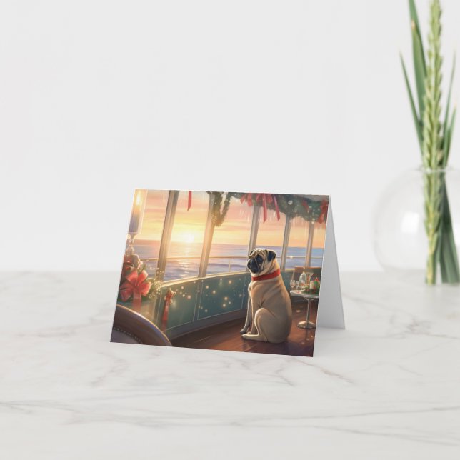 Cartão Pug Christmas Cruise: Delito de Férias Pawsome (Frente)