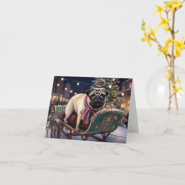 Cartão Pug Christmas Fesason Season (Flor Amarela)