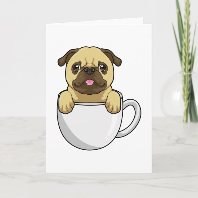 Cartão Pug com xícara de café (Frente)