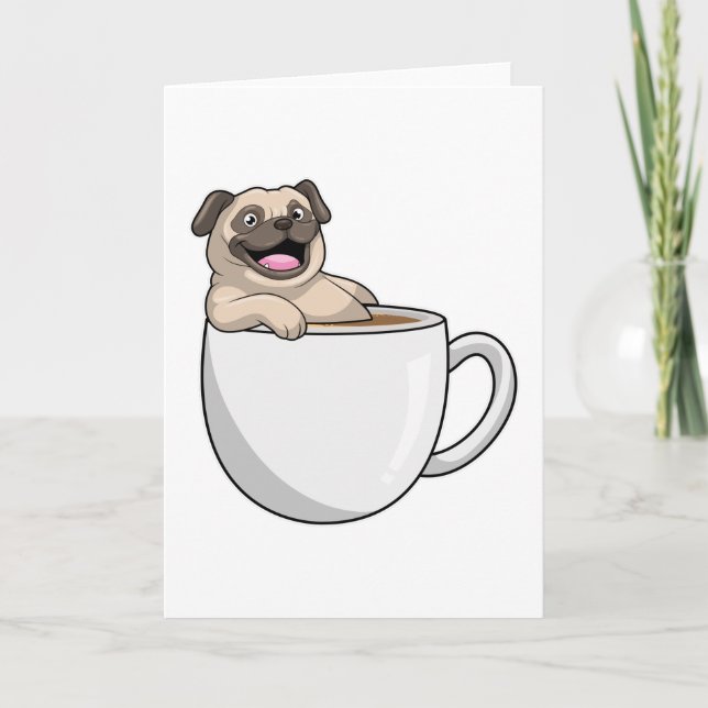 Cartão Pug com Xícara de Café (Frente)